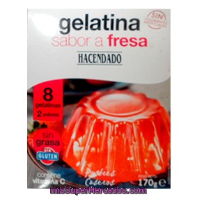 Gelatina Polvo Fresa (8 Raciones), Hacendado, Caja 170 G