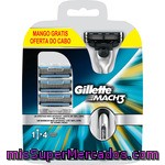 Gillette Mach3 Recambio De Maquinilla De Afeitar Estuche 4 Unidades Con Mango De Regalo