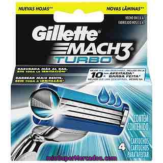 Gillette Mach3 Turbo Maquinilla De Afeitar Recambio Blíster 4 Uds