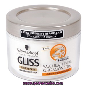 Gliss Mascarilla Nutritiva Reparación Total Con Keratina Tarro 200 Ml