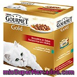 Gourmet Gold Para Gato Deliciosos Bocaditos En Salsa De Salmón Y Pollo Caja 8 Unidades Lata 85 G