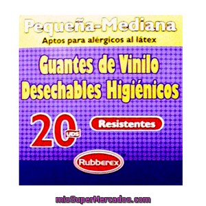 Guantes Desechables Vinilo Talla Pequeña / Mediana, Rubberex, Paquete 20 U