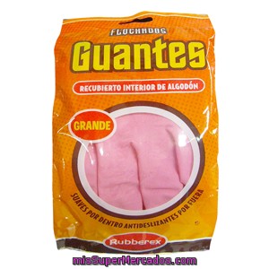 Guantes Flocado Rosa Talla Grande, Rubberex, Paquete 2 U