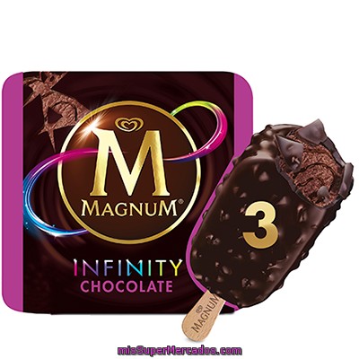 Helado Bombón De Chocolate Negro Con Remolinos De Salsa De Chocolate De Tanzania, Recubierto De Una Gruesa Capa De Chocolate Negro (60% Cacao) Con Auténticos Trozos De Habas De Cacao Magnum De Frigo P