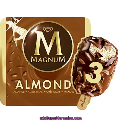 Helado Bombón De Vainilla, Cubierto Con Una Crujiente Capa De Chocolate Y Trozos De Almendras Magnum De Frigo Pack De 3 Unidades De 110 Mililitros