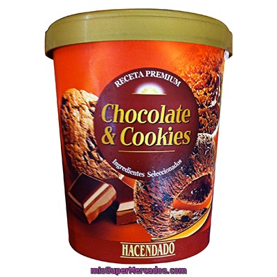 Helado Bote Chocolate Cookies Receta Premium, Hacendado, Bote 500 Cc