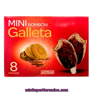 Helado Palo Bombon Mini Galleta Con Cobertura De Chocolate Y Trozos De Galleta, Hacendado, Caja 8 U - 480 Cc