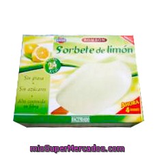 Helado Sin Azucar Añadido  Y Sin Grasa Palo Bombon Sorbete Cremoso Limon, Hacendado, Caja  4 U -400 Cc