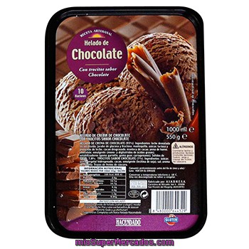 Helado Tarrina Chocolate C/ Trocitos, Hacendado, Tarrina 10 Raciones - 1 L