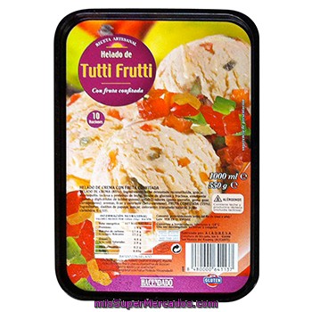 Helado Tarrina Tutti Fruti, Hacendado, Tarrina 10 Raciones - 1 L