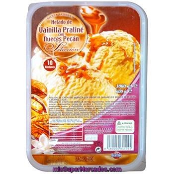 Helado Tarrina Vainilla Praline Con Nueces Pecan, Hacendado, Tarrina 10 Raciones - 1 L