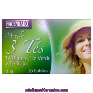 Infusion Mezcla 3 Tes (te Verde, Rojo Y Blanco), Hacendado, Caja 20 Bolsitas - 35 G