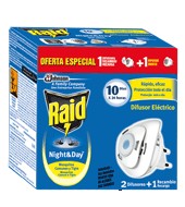 Insecticida Eléctrico Night & Day, 10 Días X 24h. Raid 2 Ud.