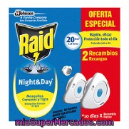 Insecticida Eléctrico Night & Day Mosquitos Comunes Y Tigre Raid 2 Recambio.