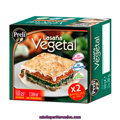 Lasaña Vegetal 2 Raciones Congelada, Preli, Paquete 2 X 280 G - 560 G