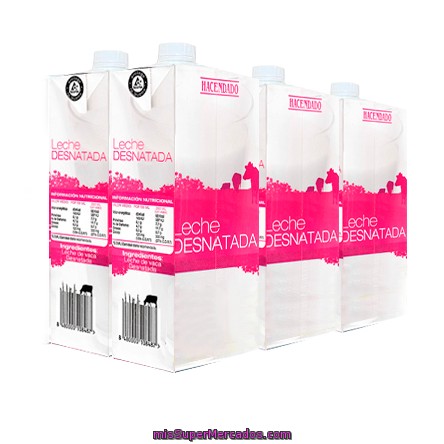 Leche Desnatada, Hacendado, Brick Pack 6 X 1 L  - 6 L