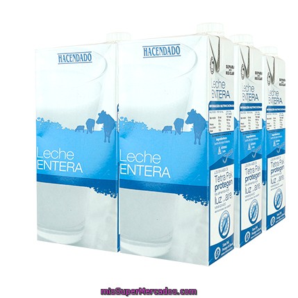 Leche Entera, Hacendado, Brick Pack 6 X 1 L - 6 L