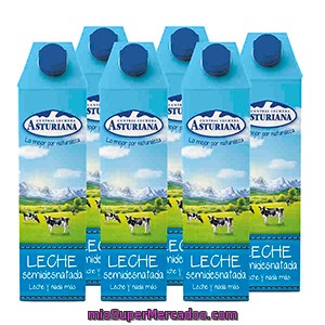 Leche Semidesnatada C.l. Asturiana Pack Brik 6 Unidades De 1 Litro