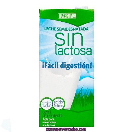 Leche Semidesnatada Sin Lactosa, Hacendado, Brick 1 L