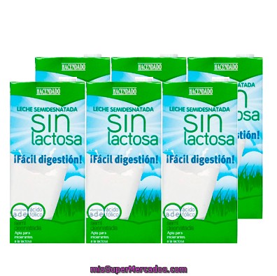 Leche Semidesnatada Sin Lactosa, Hacendado, Brick Pack 6 X 1 L - 6 L