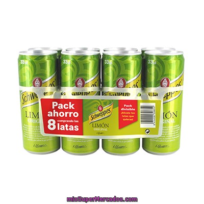 Limon Con Gas, Schweppes, Lata Pack 8 X 330 Cc - 2640 Cc