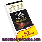 Lindt Excellence Chocolate Negro 70% Cacao Pack 2 Tabletas 100 G