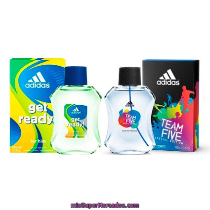 Lote hombre adidas duplo eau de toilette ml get ready + eau de ml team five, adidas, u, precio actualizado en todos los supers