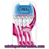 Maquinilla Depilacion Mujer Desechable Venus Simply, Gillette, Paquete 4 U