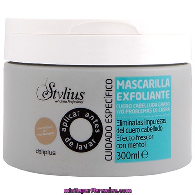 Yo Objetor trabajo Mascarilla cabello exfoliante stylius, deliplus, tarro 300 cc, precio  actualizado en todos los supers