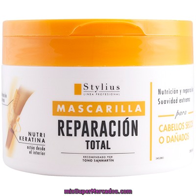 Mascarilla Cabello Reparacion Total Con Keratina Hidroviton Plus Y Arginina Stylius, Deliplus, Tarro 300 Cc