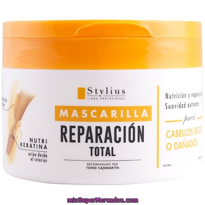 Pagar tributo Atrás, atrás, atrás parte Sur Mascarilla cabello reparacion total con keratina hidroviton plus y arginina  stylius, deliplus, tarro 300 cc, precio actualizado en todos los supers