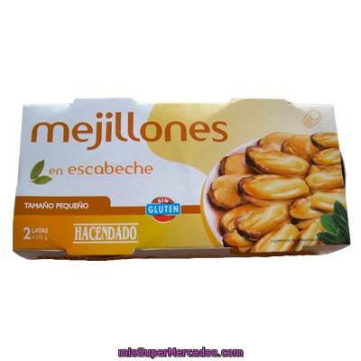 Mejillon Escabeche, Hacendado, Lata Pack 2 U - 350 G Escurrido 212 G