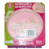 Mortadela Aceitunas Lonchas, Hacendado, Paquete 250 G