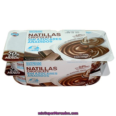 Natilla Chocolate Solo 0,9 % Materia Grasa (contenido Reducido De Azúcares), Hacendado, Pack 4 X 125 G - 500 G