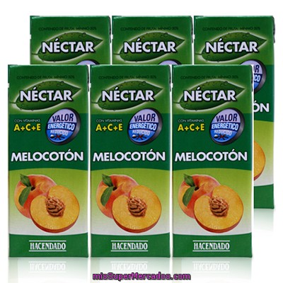 Nectar Melocoton (con Valor Energetico Reducido), Hacendado, Minibrick 6 X 200 Cc - 1200 Cc
