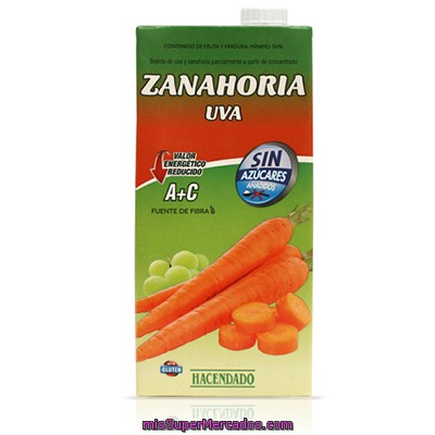 Nectar Zanahoria Y Uva Sin Azucares Añadidos, Hacendado, Brick 1 L