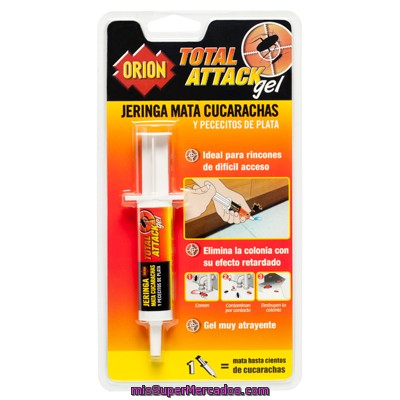 Orion Total Attack Gel Jeringa Mata Cucarachas Y Pececitos De Plata Blister 1 Unidad