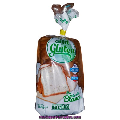 Pan Molde Blanco Sin Gluten Y Sin Lactosa, Hacendado, Paquete 385 G