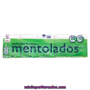 Pañuelos Papel Bolsillo Compacto 4 Capas Mentol (envase Verde), Bosque Verde, Pack 10 X 10 U - 100 U