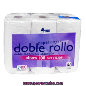 Papel Cocina Blanco Doble Capa Doble Rollo, Bosque Verde, Paquete 3 U