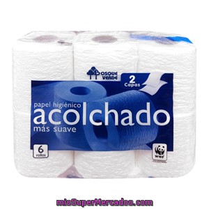 Papel Higienico Blanco Acolchado, Bosque Verde, Paquete 6 U