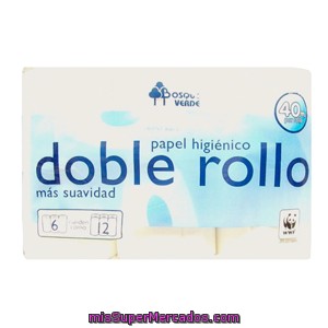 Papel Higienico Blanco Doble Rollo, Bosque Verde, Paquete 6 U