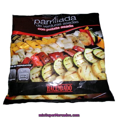 Parrillada Verduras Asadas (patata, Calabacin, Berenjena, Cebolla, Pimiento Rojo Y Amarillo) Congelado, Hacendado, Paquete 400 G