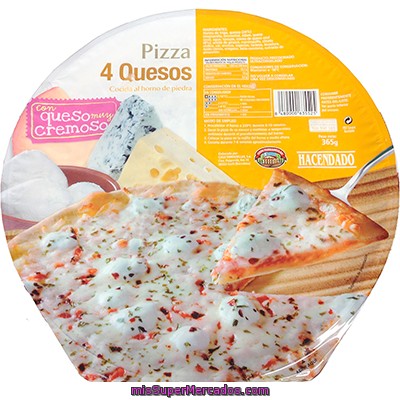 Pizza Congelada 4 Quesos (mozzarella,azul,emental,edam), Hacendado, U 365 G
