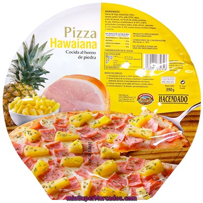 Pizza Congelada Hawaiana (jamon,piña), Hacendado, U 390 G