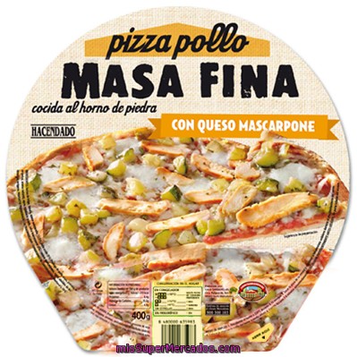 Pizza Congelada Pollo Con Queso Mascarpone Masa Fina, Hacendado, U 400 G