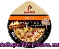 Pizza De Masa Fina Y Crujiente Con Pollo Asado Y Pimientos Verdes, Rojos Y Amarillos Palacios 375 Gramos