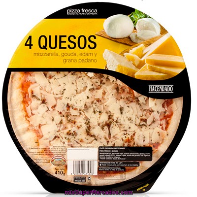 Pizza Fresca 4 Quesos (emmental,mozarella,grana,cheddar), Hacendado, U 410 G