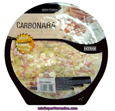 Pizza Fresca Carbonara (crema Leche,bacon,champiñon), Hacendado, U 430 G