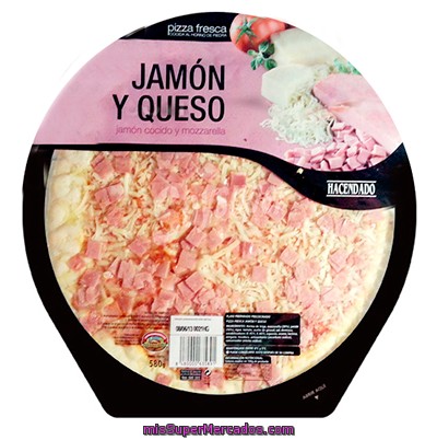 Pizza Fresca Jamon York Mozarella Familiar, Hacendado, U 580 G